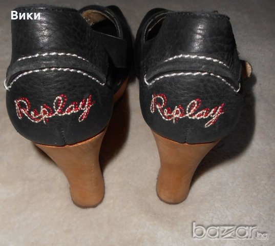 Оригинални черни кожени сандали на платформа Replay, снимка 12 - Сандали - 21214751