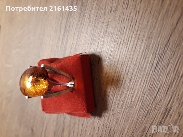 Сребърен пръстен с кехлибар , снимка 5 - Пръстени - 24128741