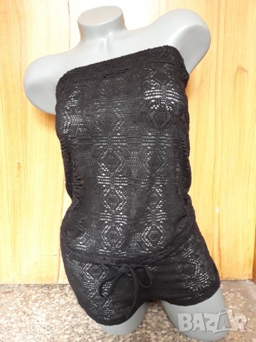 Черен гащеризон бюстие на дупки за плаж С, снимка 1