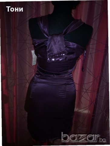 Лилава  сатенена рокля, снимка 3 - Рокли - 19137029
