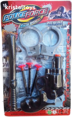 Детски полицейски комплект с палка, пистолет и белезници Полиция Police Force, снимка 1