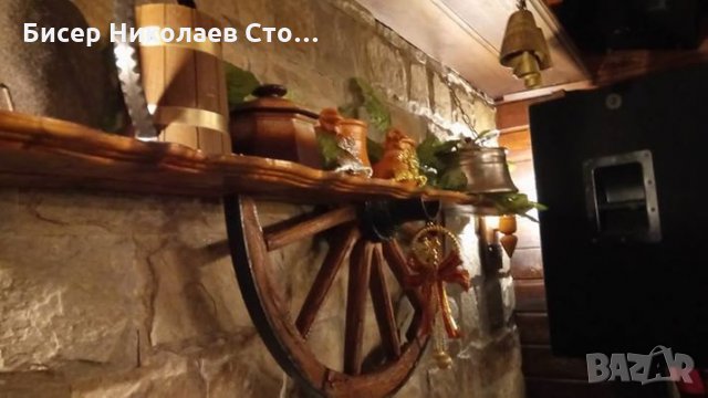 Рафт- етажерка от автентично колело на каруца!!!, снимка 5 - Декорация за дома - 10897306