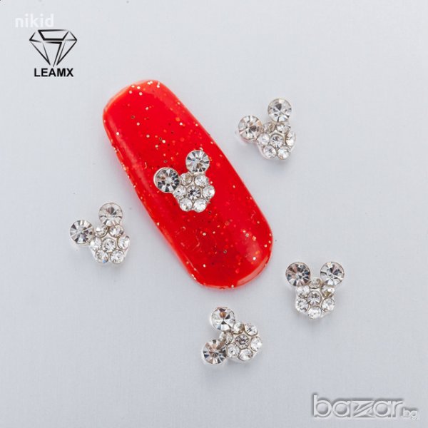 Mickey Mouse Мики Маус сребристи глави с камъчета бижу за нокти декорация украса за маникюр, снимка 1