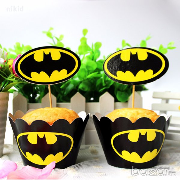 12 бр топера Батман топери и кошнички украса декорация за мъфини кексчета торта и парти, снимка 1