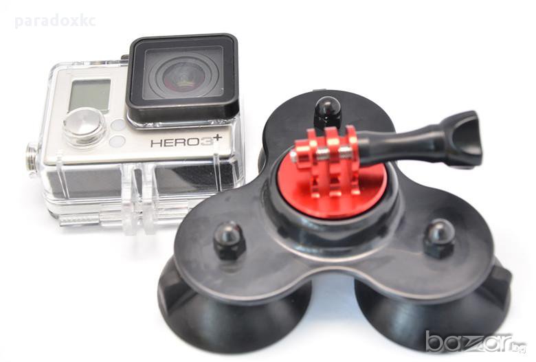 GoPro тройна вакуум вендуза стойка за кола стъкло + ПОДАРЪК болт гопро, снимка 1