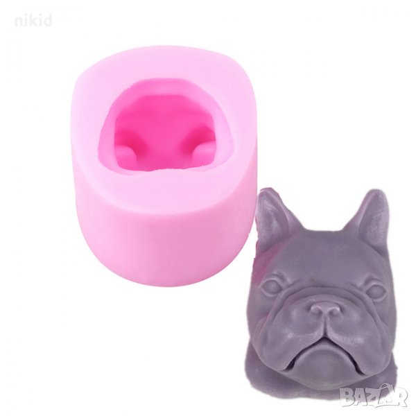 Булдог 3D глава куче силиконов молд декорация украса фондан торта гипс сапун шоколад калъп, снимка 1