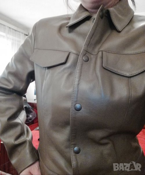 НОВОМаслено зелено яке естествена кожа, снимка 1