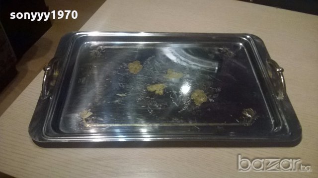 Rostfrei 18/10 gold 24k-поднос 46/30см-позлата+камъни-внос швеицария, снимка 4 - Антикварни и старинни предмети - 15481066