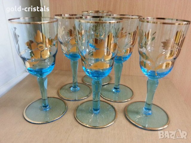 Сервиз за вино чешки цветен кристал с позлата , снимка 18 - Антикварни и старинни предмети - 22297902