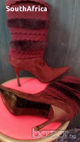 Лилави боти с пухчета, снимка 2 - Дамски боти - 14244466