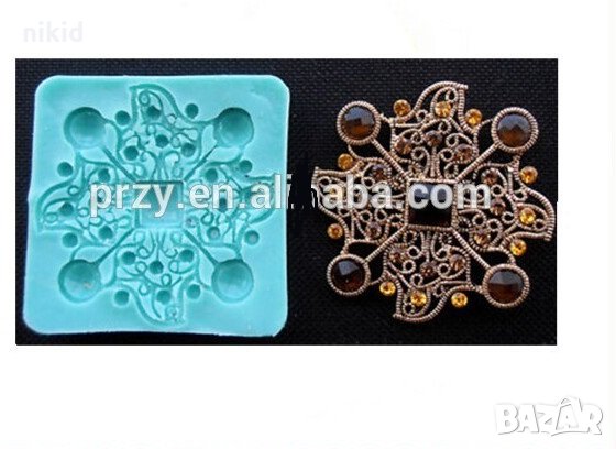 Плетеница Брошка с камъни силиконов молд форма за фондан шоколад декор торта украса, снимка 1 - Форми - 24873428