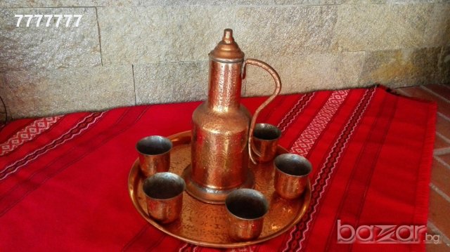 Кован меден сервиз за греена ракия, снимка 3 - Антикварни и старинни предмети - 18999419