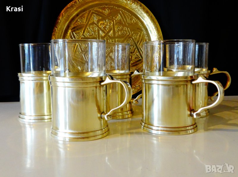  Масивни бронзови чаши 200 мл.,плюс стъклена чаша. , снимка 1