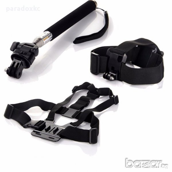 Комплект 3 в 1 за action camera - нагръдник (стойка за гърди) + стойка, снимка 1