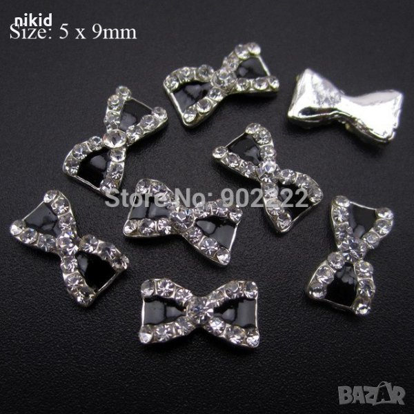 бижу за нокти панделки с черно и камъни декорация украса за маникюр, снимка 1