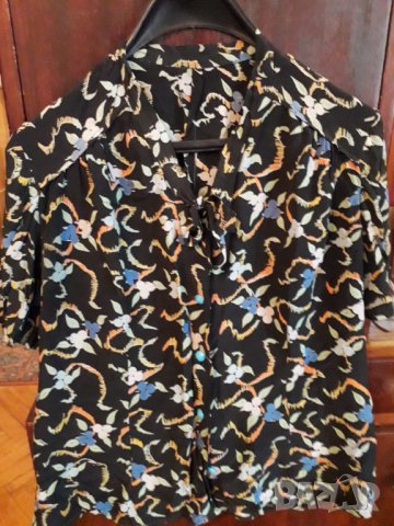 Дамска риза коприна с къс ръкав с панделка