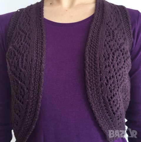 Черно елегантно елече от промазан плат, тъмнолилаво елече плетиво, снимка 4 - Елеци - 26124623