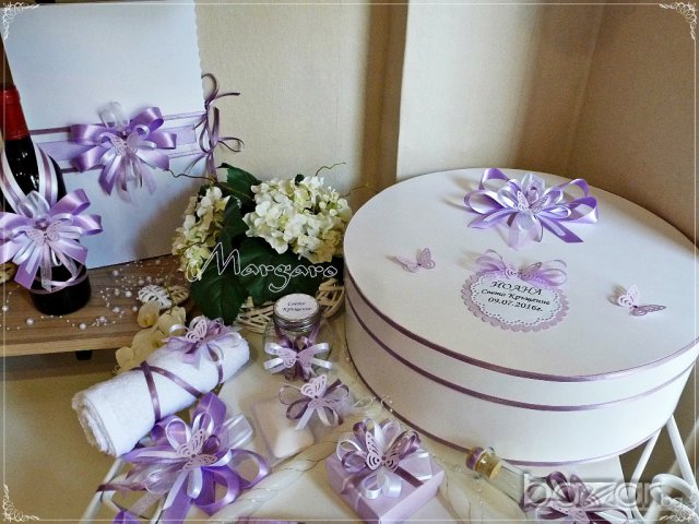 Комплект за кръщене с подаръчета - ангелчета в лилаво с пеперуди, снимка 3 - Подаръци за кръщене - 16465779