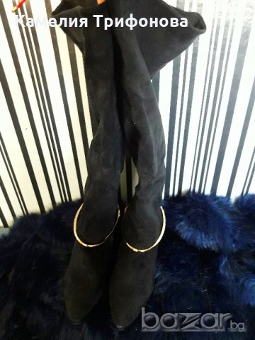 Черни велурени чизми, снимка 4 - Дамски ботуши - 20112474