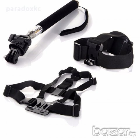 Комплект 3 в 1 за action camera - нагръдник (стойка за гърди) + стойка