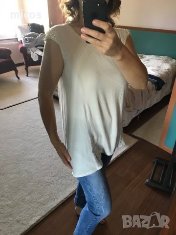 15 лв до 30.07!Guess,нова блуза с перли, еластична, цвят пудра, снимка 8 - Тениски - 23292993