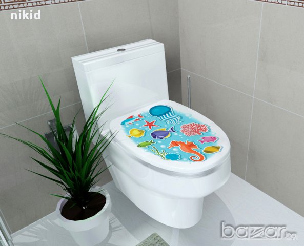 миди с рапани син стикер лепенка за wc тоалетна чиния за капака, снимка 1 - Декорация за дома - 17397147