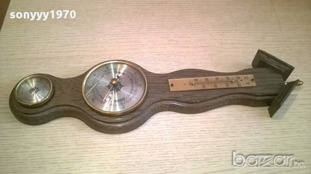 Ретро барометър-40/12см-дърво и месинг-внос швеицария, снимка 5 - Антикварни и старинни предмети - 16404019