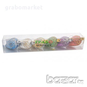 Комплект от 6 бр. украса за елха - шишарки. Изработени от PVC материал с брокат. Размери: 8х4см. , снимка 1