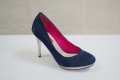Елегантни сатенени тъмносини обувки на ток Miss Roberta, снимка 1 - Други - 10495040