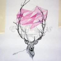 Рисунка Арт принт "Dear" / елен, сърце, любов, розово, снимка 3 - Картини - 20584163