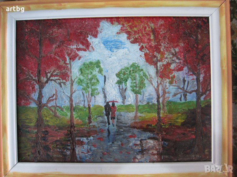 Автентична картина "В дъжда", снимка 1