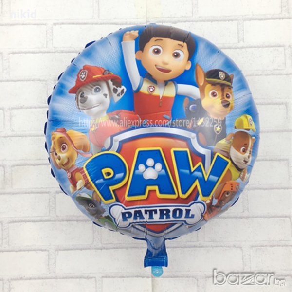 Paw Pes Patrol Пес Патрул кръгъл голям фолио фолиев балон хелий или въздух парти рожден ден, снимка 1
