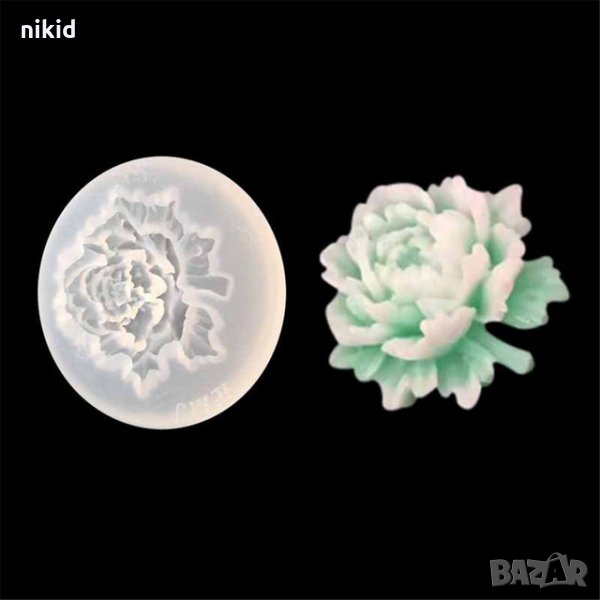 Цъфнала Роза Божур Цвете с дръжка силиконов молд форма за декорация и украса торта фондан шоколад , снимка 1