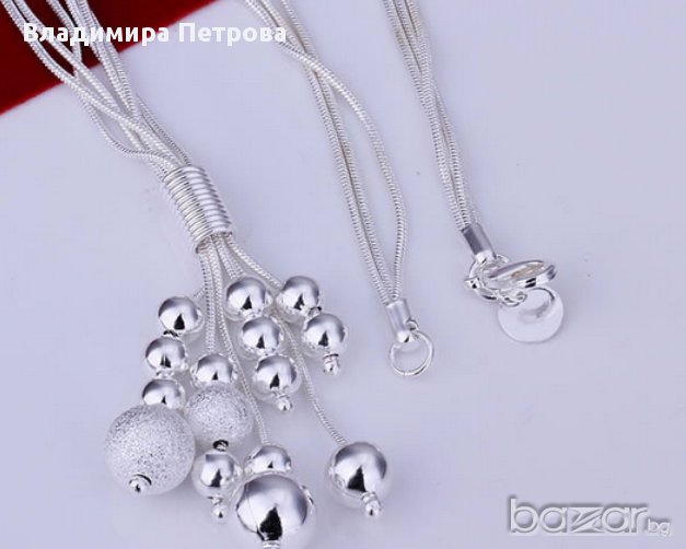 Сребърно колие въже от топчета, снимка 1
