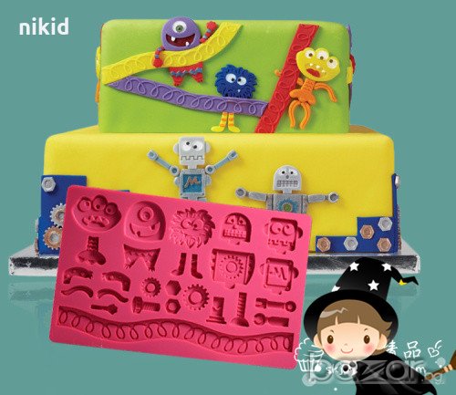 човечета духче роботи болт гайки голям силиконов молд форма декорация и украса торта фондан шоколад, снимка 1