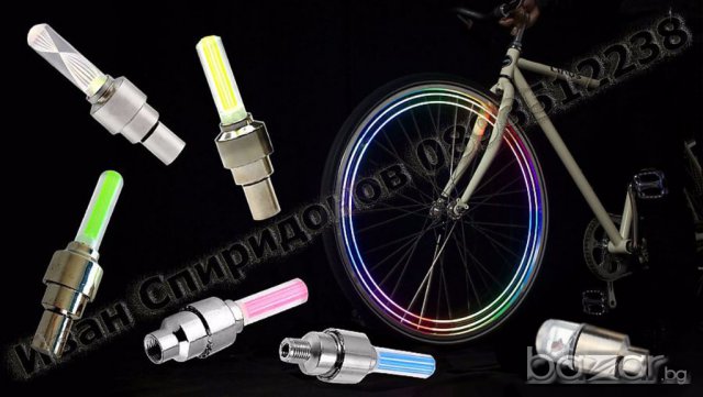 Светеща LED капачка за вентил на гума + ПОДАРЪК батерии, снимка 6 - Части за велосипеди - 13871280