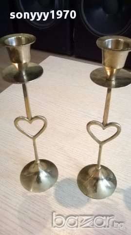 финни Свещници 2броя-23/7см-мед/месинг-внос швеицария, снимка 2 - Антикварни и старинни предмети - 13923412