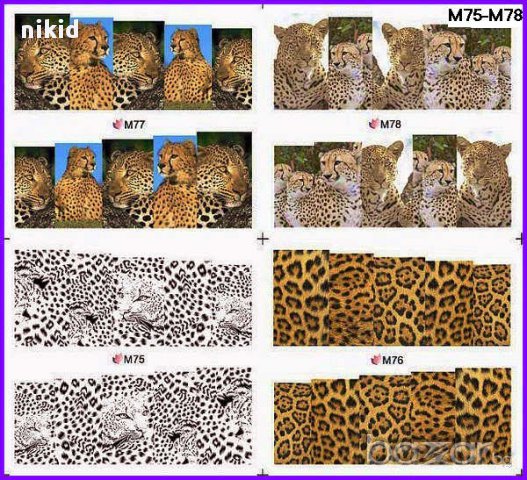 леопард лгепард шарки 4 в 1 татос ваденки водни стикери за нокти маникюр