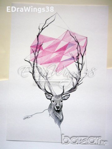 Рисунка Арт принт "Dear" / елен, сърце, любов, розово, снимка 3 - Картини - 20584163