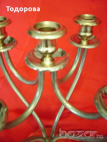 Стилен тежък масивен свещник от месинг и посребряване, снимка 5 - Антикварни и старинни предмети - 15724325
