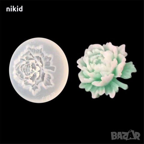 Цъфнала Роза Божур Цвете с дръжка силиконов молд форма за декорация и украса торта фондан шоколад 