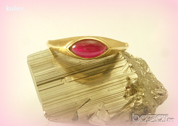 златен пръстен с рубин с форма МАРКИЗЕТ - 1.82 гр. размер 59, снимка 6 - Пръстени - 16090898