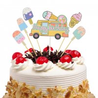Сладоледи Ескимо на кола Happy Birthday сет топери клечки декор за торта украса парти Рожден Ден, снимка 1 - Форми - 25759693