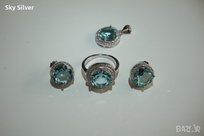 Сребърен комплект със сини камъни, снимка 1