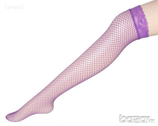 Мрежести чорапи за жартиери 7/8 без силикон - СИН, снимка 1