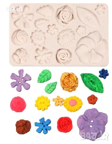 Релефни цветя листа Копчета силиконов молд форма за украса декорация фондан торта мъфин, снимка 1