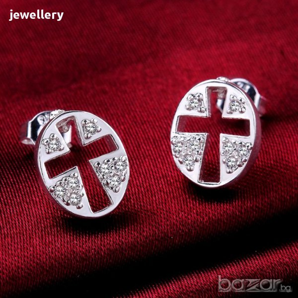 Нови обеци кръст  със сребърно покритие и печати 925 - мод.59, снимка 1