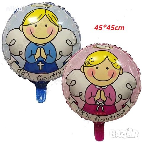 Ангел кръщене момиче момче кръгъл фолио фолиев балон хелий или въздух парти, снимка 1