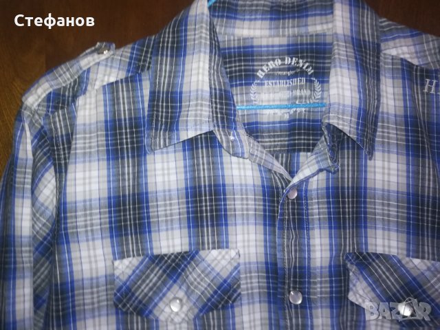 Мъжка риза с къс ръкав синьо и черно на каре, снимка 6 - Ризи - 26050322
