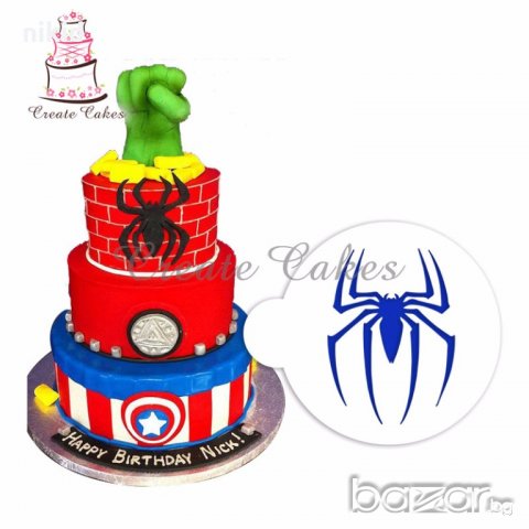 Спайдърмен Spiderman шаблон стенсил спрей за торта украса спрей боя